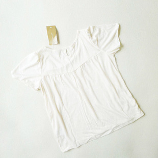 处理!外贸日单女装夏季女款短袖纯色镂空蕾丝，上衣t恤奶白色