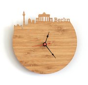 berlin柏林现代挂钟客厅办公室，墙面壁挂表石英，时钟城市剪影静音