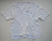 胖MM大码、英单女白色短袖优雅LACE雪纺衬衫罩衫