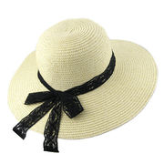 帽天帽地夏女士帽子草帽薄款编织帽精致蕾丝大沿米色遮阳沙滩帽