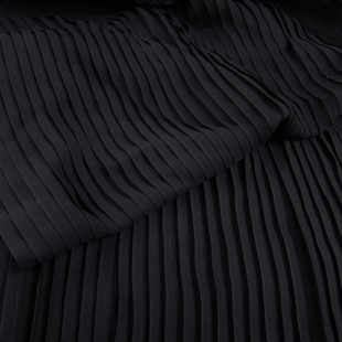 服装布料 黑色风琴百褶压皱珍珠雪纺半身长连衣裙面料1/0.5