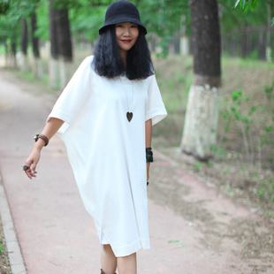 布麻范原创设计纯麻，肌理感白色短袖，宽袍夏款连衣裙柔
