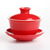 定制陶瓷盖碗茶具泡茶器婚庆富贵花，茶碗红釉三才，奉茶杯敬茶杯汤碗