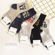 韩国进口纯棉女袜中筒字母，个性全棉运动数字潮人学院风条纹袜子女