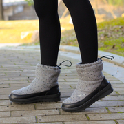 冬季羽绒圆点雪地靴平底短筒防滑时尚加厚保暖圆头棉鞋女短靴