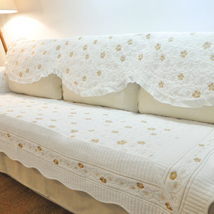 欧式白色双面全棉布艺高档刺绣四季通用纯棉沙发垫坐垫沙发巾梅花