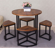 欧式铁艺实木创意圆桌餐桌椅简约圆形桌现代组合四人桌椅套装复古