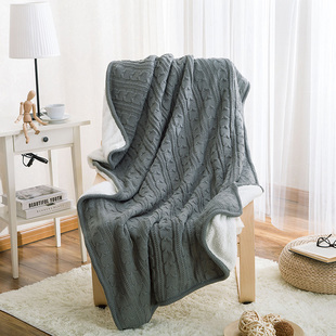 纯棉北欧针织毛毯加绒加厚办公室沙发毯子，午睡冬季保暖羊羔绒盖毯