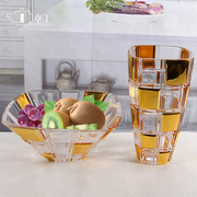 欧式彩色玻璃果盘果斗玻璃花瓶，套装居家客厅，摆件客厅水果盘花瓶