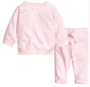  女童女宝宝婴儿春秋季粉色纯棉圆点卫衣外套长裤套装
