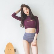 韩版运动防晒长袖分体高腰，三角女泳装，学生分体游泳衣比基尼
