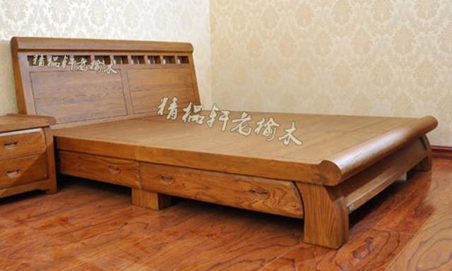 榆木床全实木床1.8米双人床，卧室家具老榆木，家具中式全实木床婚床