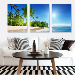 客厅装饰画沙发背景墙壁画地中海，风格现代简约组合三联无框画挂画