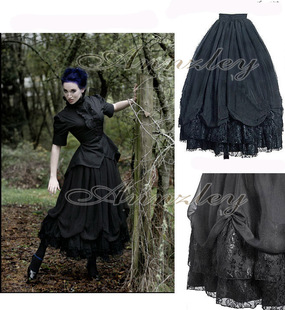 annzley半身裙corset雪纺蕾丝，裙褶皱蓬蓬裙，黑色经典礼服长裙c28