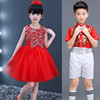大红色儿童表演服装中国风小学生公主纱裙小花童礼服舞台舞蹈合唱