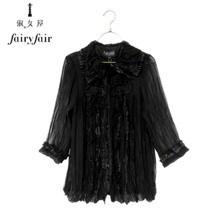 夏季fairyfair黑色盘花双层高端雪纺衬衫女