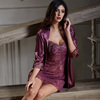 法式高级感真丝性感，蕾丝紫色吊带睡裙套装女夏睡袍，睡衣大码两件套