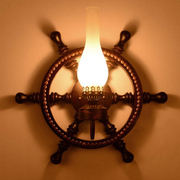 欧式复古地中海实木船舵客厅壁灯马灯美式乡村个性仿古酒吧工程灯