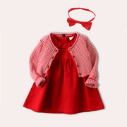 小孩衣服春秋装女宝宝公主裙，红色喜庆连衣裙套装婴儿周岁礼服裙子