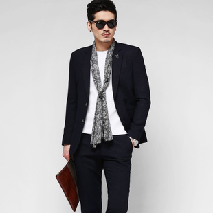 韩国男款加厚潮流西服两件套韩国时尚秋冬男版修身西装套装