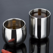 金属咖啡杯子创意304不锈钢茶杯，双层隔热迷你鼓形杯小酒杯白酒杯(白酒杯)