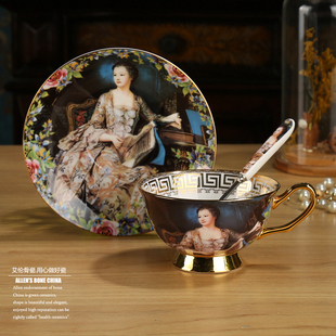奢华复古人物油画骨瓷咖啡杯英式下午茶杯碟金边陶瓷欧式茶具
