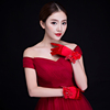 韩式新娘手套冬季结婚礼服，婚纱手套短款红色全指缎面白色2021