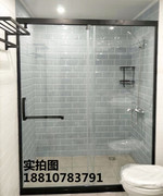 304不锈钢淋浴房推拉门卫生间玻璃隔断一字形屏风浴室移门