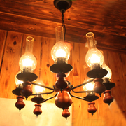 欧式仿古木艺玻璃吊灯地中海客厅灯卧室灯酒吧灯茶楼灯餐厅灯具
