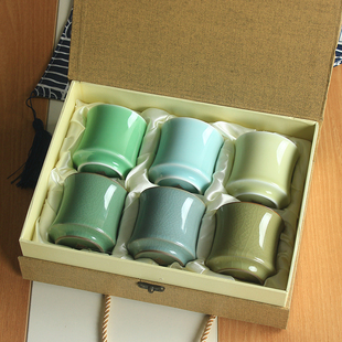 龙泉青瓷茶具品茗杯子陶瓷，办公待客茶杯紫砂汝窑，中式情侣水杯套装