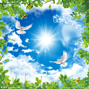 软膜天花专用喷绘写真高清吊顶图案素材蓝天白云树叶吊顶系列