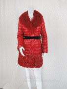 蕾dow喜庆红色女冬蛋糕，摆滩羊毛领，白鸭绒(白鸭绒)羽绒服dc17013