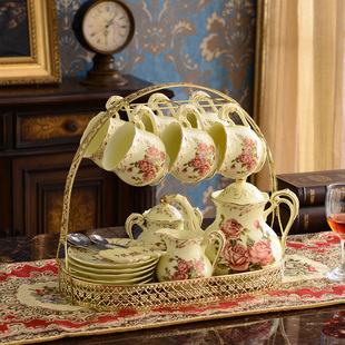 欧式陶瓷咖啡具套装英式下午花茶茶具咖啡，杯碟送架子结婚生日礼物
