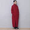 姜欢J&H原创设计 酒红色提花斜襟长款棉袍