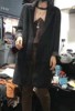 2017冬季韩国chic风黑白，竖条纹羊毛呢，中长款针织开衫毛衣外套