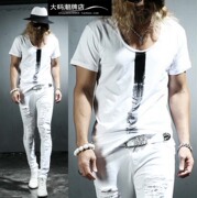 原宿短袖t恤男韩版夏季潮流，个性中长款打底衫男半袖体恤圆领修身