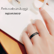黑色磨砂 欧美日韩风气质简约钛钢 男女戒指指环情侣对戒礼物饰品