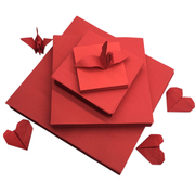 大红色千纸鹤折纸正方形手工diy卡纸，纯色折爱心，儿童益智剪纸材料
