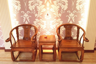 实木仿古太师椅客厅榆木明清仿古家具茶几三件套圈椅茶椅子圆鼓凳