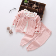 男女宝宝春秋季毛衣套装纯棉，婴儿线衣开衫新生儿针织衫2件套0-2岁