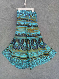 印度尼泊尔纯棉印花孔雀裹裙民族半身裙波西米亚长裙两穿包裙
