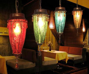东南亚彩色水晶吊灯 漫咖啡走廊过道吧台灯 地中海波西米亚吊灯