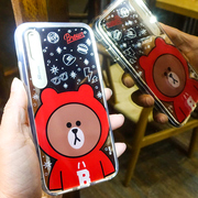 韩国line苹果x手机壳来电闪10镜面iPhoneX可爱7发光高档8plus女款布朗熊带镜子创意7p全包防摔个性可爱潮