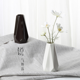 黑白棱形几何 干花小花瓶 陶瓷花瓶摆件客厅 欧式插花瓶 随想