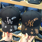 韩国MLB2018棒球帽黑色刺绣镶钻男女la鸭舌帽NY帽子