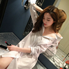 韩版中长款白衬衫女bf风，长袖衬衣性感睡衣，宽松上衣雪纺打底衬衫裙