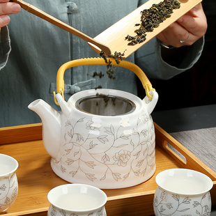 陶瓷大提梁壶茶具整套功夫，办公大号茶壶茶杯耐高温家用凉水壶陶瓷
