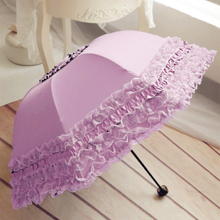 创意遮阳伞防紫外线黑胶，太阳伞女韩国公主蕾丝拱形，三折叠晴雨伞