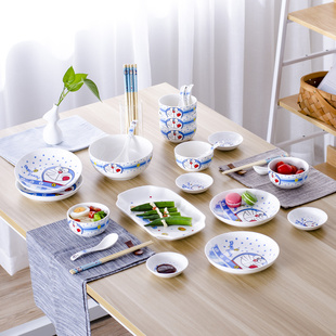 卡通陶瓷碗碟套装家用骨瓷碗盘子陶瓷餐具小清新简约碗筷碗具套装