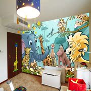 大型壁画儿童房间墙纸电视沙发卧室背景森林动物世界老虎猴子壁纸